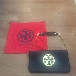 Authentic Tory Burch Black Leather Clutch